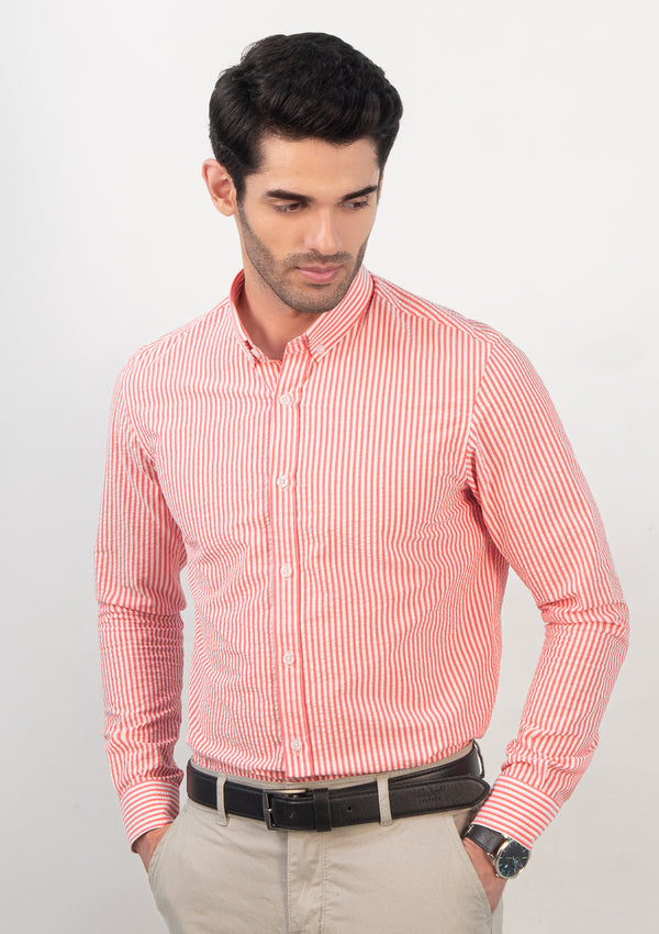 Buttoned Collar Pink & White Striped Shirt - RTW