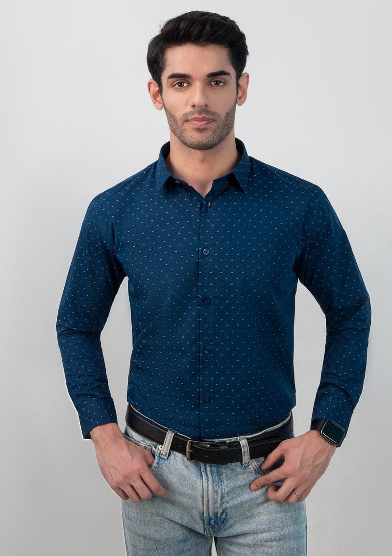 Small Collar Loyal Blue Printed Shirt - MTO