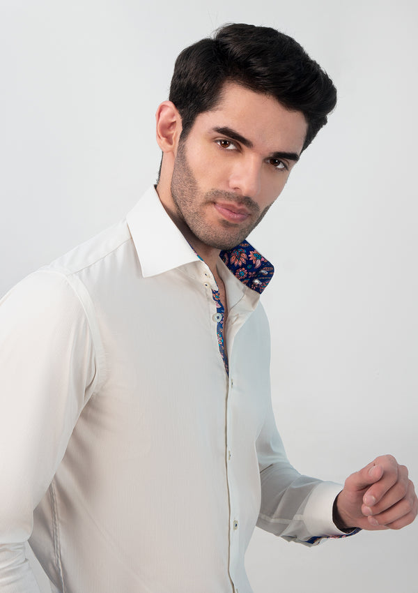 High Collar Textured White Shirt - RTW