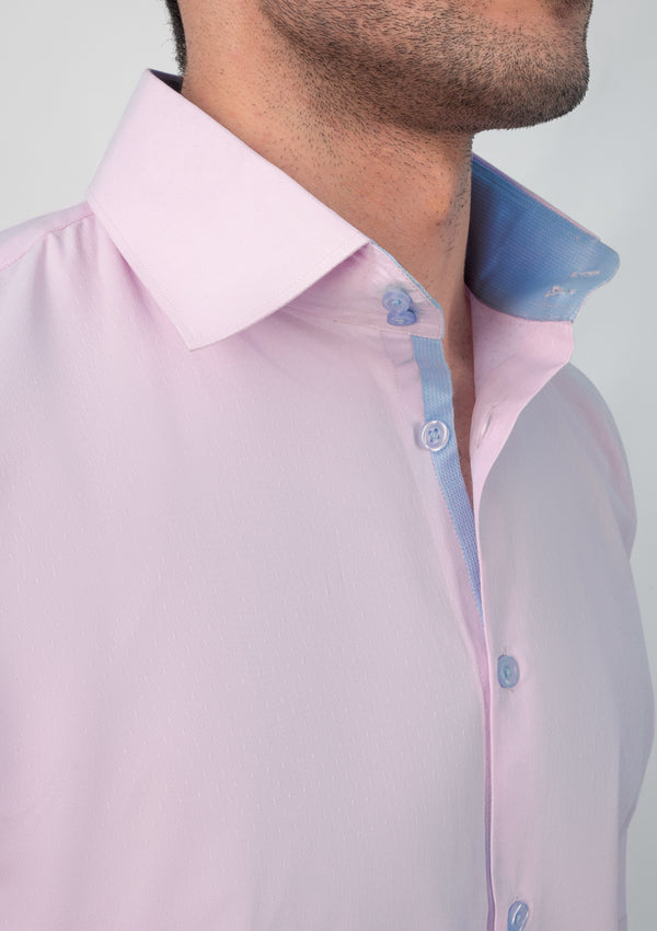 High Collar Textured Pink Shirt - RTW