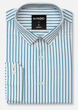 Small Collar Turquoise & White Striped Shirt - RTW