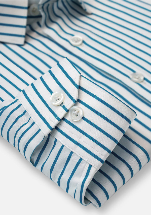 Small Collar Turquoise & White Striped Shirt - RTW