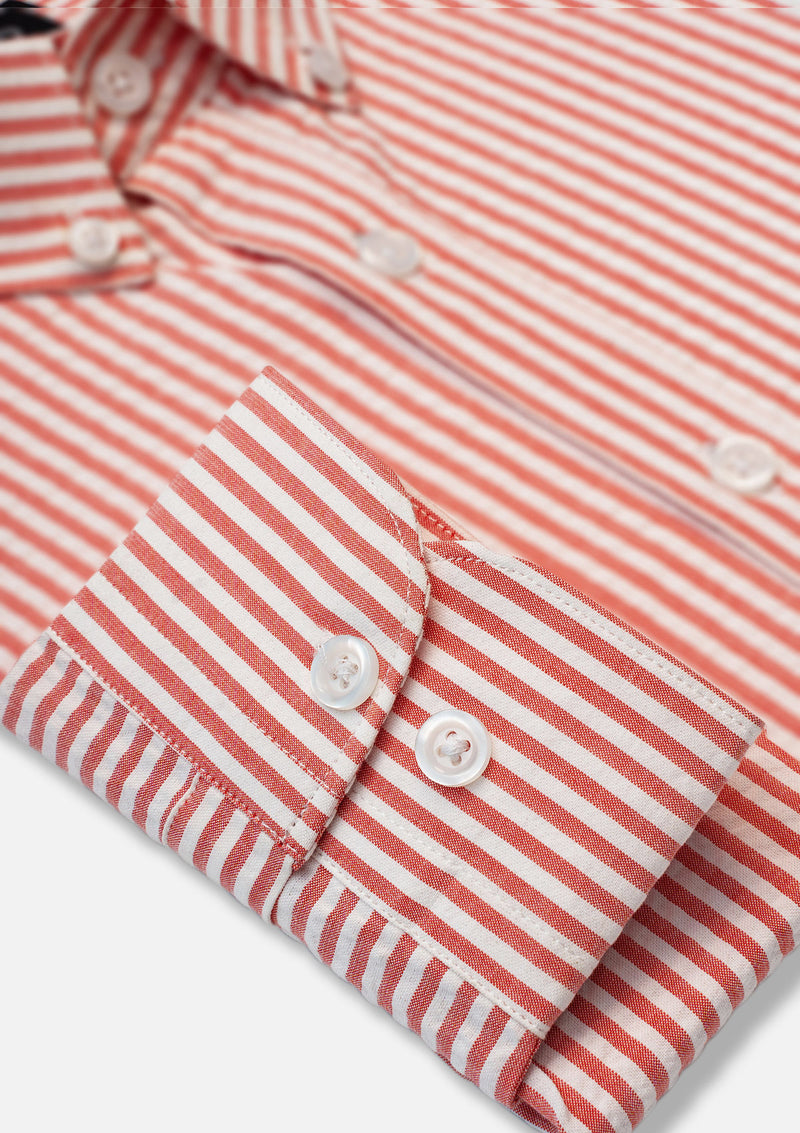 Buttoned Collar Pink & White Striped Shirt - MTO