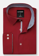 High Collar Plain Maroon Shirt - RTW