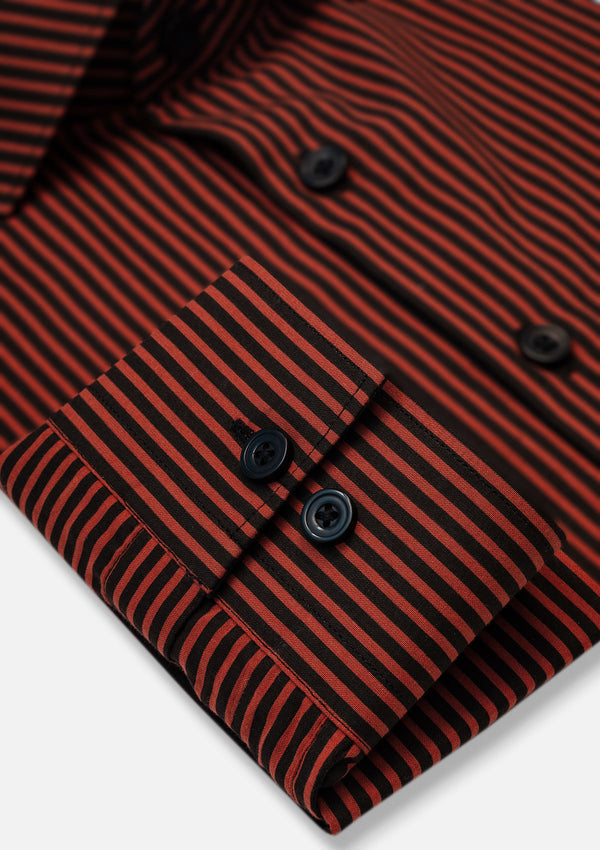 French Collar Rust & Black Striped Shirt - RTW