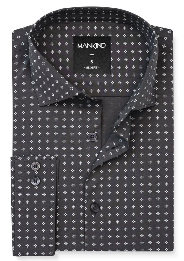 Small Collar Grey Printed Shirt - MTO