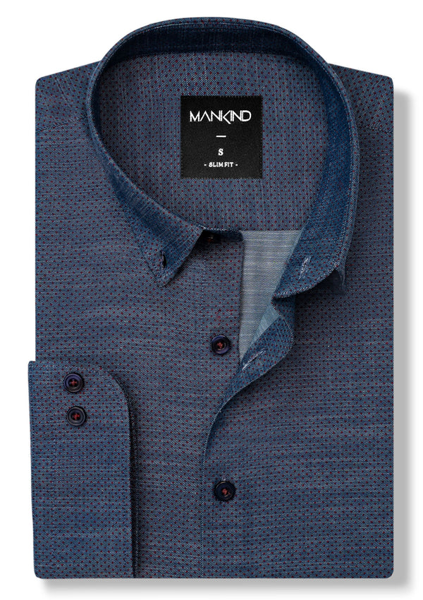 Buttoned Collar Denim Blue Printed Shirt - RTW