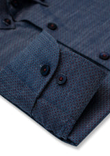 Buttoned Collar Denim Blue Printed Shirt - MTO