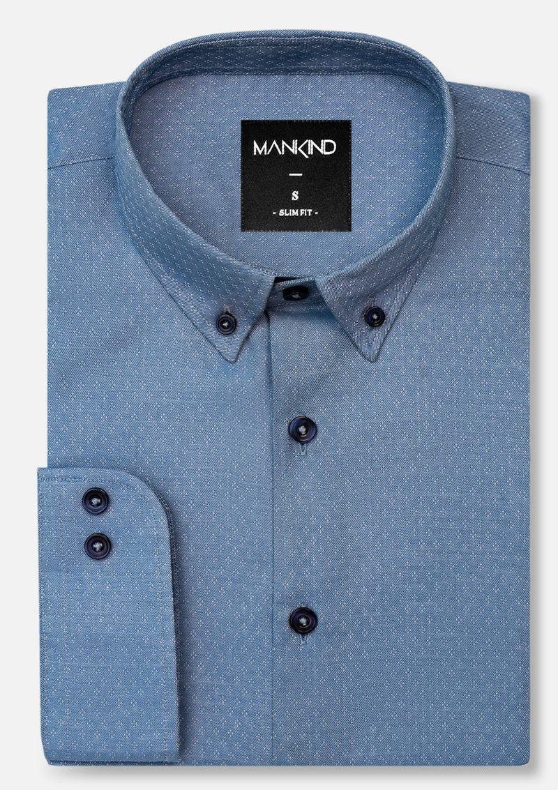 Buttoned Collar Light Denim Blue Printed Shirt - RTW