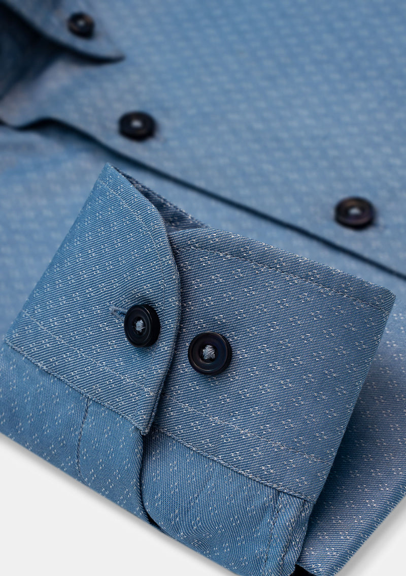 Buttoned Collar Light Denim Blue Printed Shirt - RTW